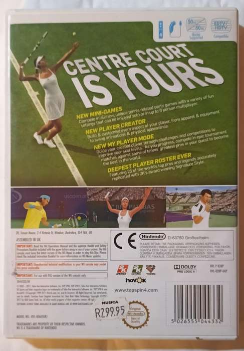 Topspin 4 for the Nintendo Wii PAL CIB Mint