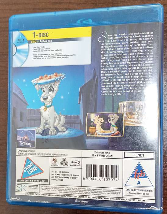 Lady and the Tramp 2 Scamp's Adventure on Blu-ray