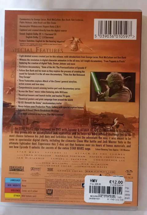 Star Wars Attack of the Clones (2 disc DVD set)