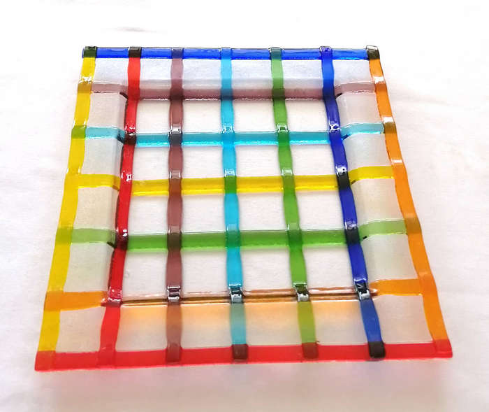 Colourful fused glass platter
