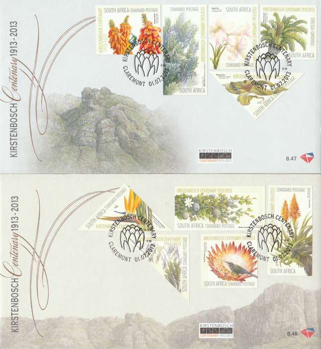 RSA 2013-07-01 Kirstenbosch Centenary FDC 8.47 & 8.48 (4 000 ea) [SACC R120]