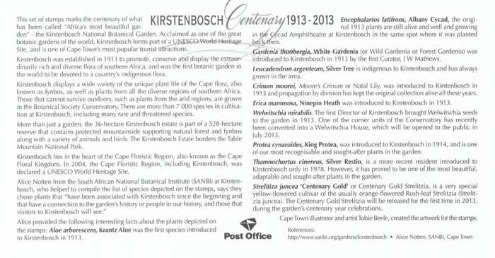 RSA 2013-07-01 Kirstenbosch Centenary FDC 8.47 & 8.48 (4 000 ea) [SACC R120]