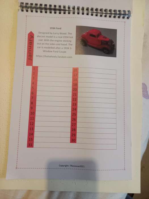 Hotwheels Universal Calender - home made gloss paper