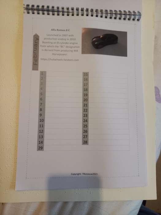Hotwheels Universal Calender - home made gloss paper