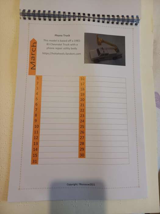 Hotwheels Universal Calender - home made gloss paper