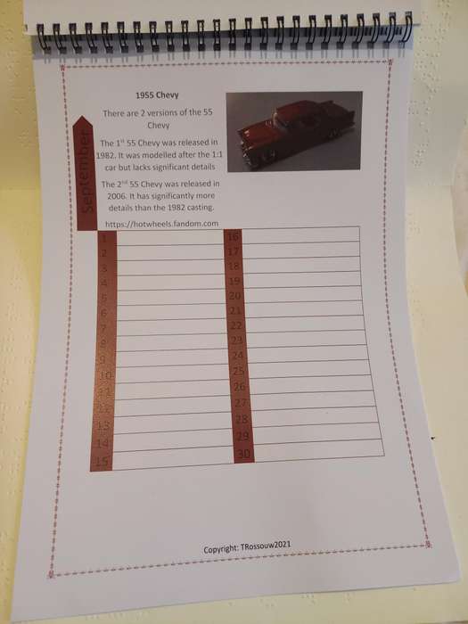 Hotwheels Universal Calender - home made gloss paper
