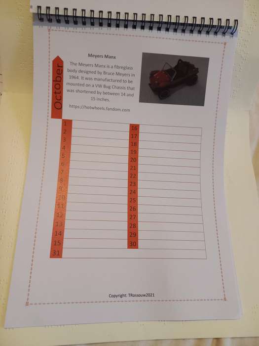 Hotwheels Universal Calender - home made gloss paper