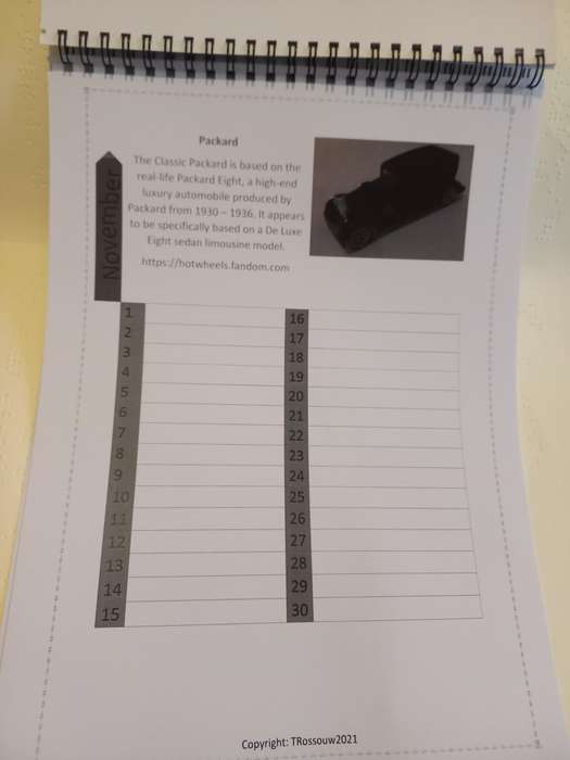 Hotwheels Universal Calender - home made gloss paper