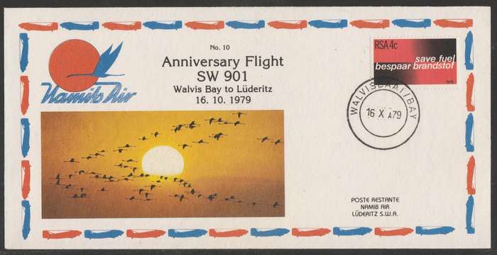 AVIATION 1979 NAMIB AIR COVER #10 - ANNIV FLIGHT WALVIS BAY TO LUDERITZ