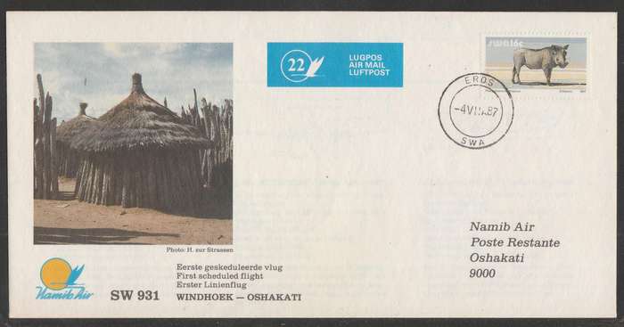 AVIATION 1987 NAMIB AIR COVER #22 - FIRST SCHEDULED FLIGHT WINDHOEK TO OSHAKATI