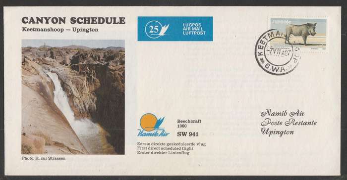 AVIATION 1987 NAMIB AIR COVER #25 - FIRST DIRECT SCHEDULED FLIGHT KEETMANDHOOP TO UPINGTON