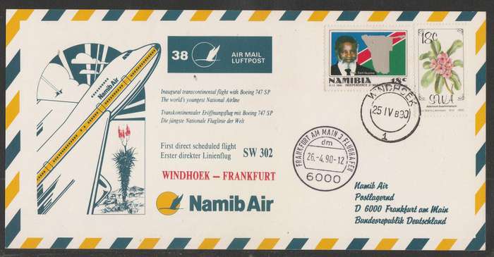 AVIATION 1990 NAMIB AIR CARD #38 - INAUGURAL BOEING 747SP FLIGHT WINDHOEK TO FRANKFURT