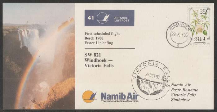 AVIATION 1990 NAMIB AIR CARD #41 - FIRST SCHEDULED FLIGHT WINDHOEK TO VICTORIA FALLS