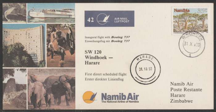 AVIATION 1990 NAMIB AIR CARD #42 - INAUGURAL BOEING 737 FLIGHT WINDHOEK TO HARARE