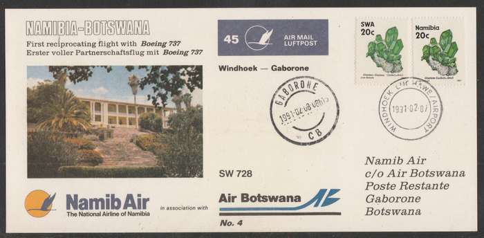 AVIATION 1991 NAMIB AIR CARD #45 - FIRST BOEING 737 FLIGHT WINDHOEK TO GABORONE