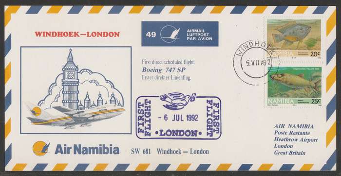 AVIATION 1994 AIR NAMIBIA CARD #49 - FIRST BOEING 747SP FLIGHT WINDHOEK TO LONDON