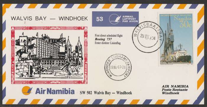 AVIATION 1994 AIR NAMIBIA CARD #53 FIRST BOEING 737 FLIGHT WALVIS BAY TO WINDHOEK