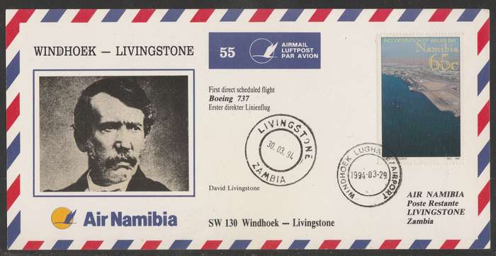 AVIATION 1994 AIR NAMIBIA CARD #55 FIRST BOEING 737 FLIGHT WINDHOEK TO LIVINGSTON