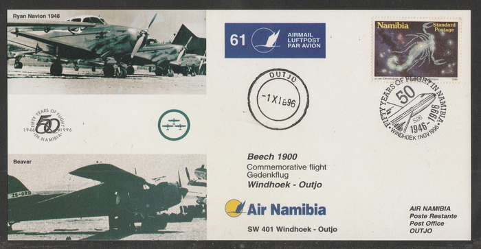 AVIATION 1996 AIR NAMIBIA CARD #61 50 YEARS FLIGHT IN NAMIBIA WINDHOEK TO OUTJO