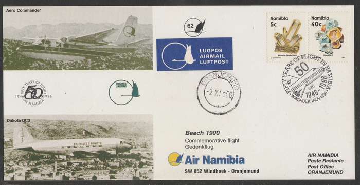AVIATION 1996 AIR NAMIBIA CARD #62 50 YEARS FLIGHT IN NAMIBIA WINDHOEK TO ORANJEMUND