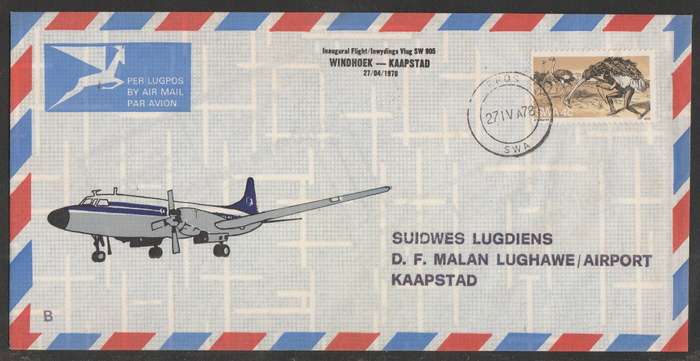 AVIATION 1978 SOUTH WEST AIRWAYS DELIVERY FLIGHT B WINDHOEK TO CAPE TOWN