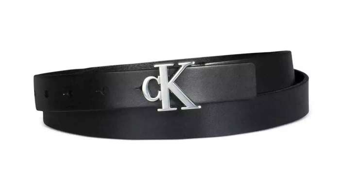CALVIN KLEIN - CK MONOGRAM BUCKLE SKINNY BLACK BELT - RETAIL $45.00 - SIZE S 100CM