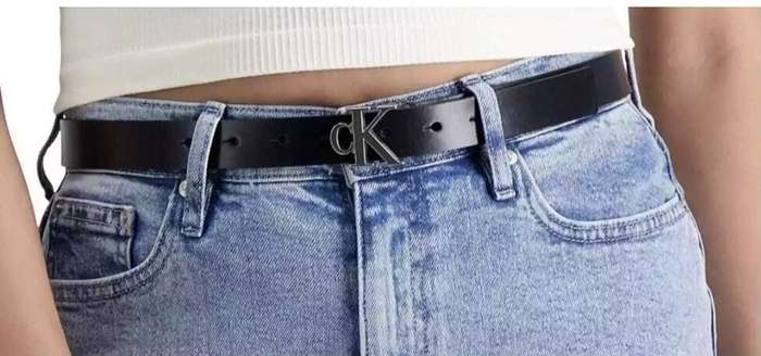 CALVIN KLEIN - CK MONOGRAM BUCKLE SKINNY BLACK BELT - RETAIL $45.00 - SIZE S 100CM