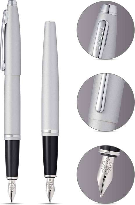Cross Calais Refillable Fountain Pen Satin Chrome - Medium Point, Black Ink