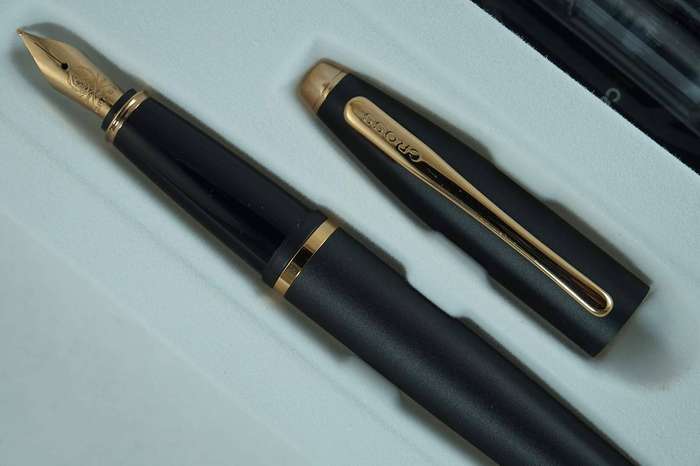 Cross Limited Collection Matte Black Rose Gold Appointments Calaise M point Fountain Pen
