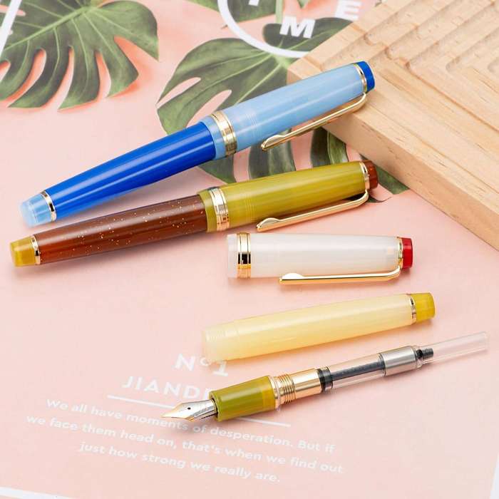 JINHAO 82 Fountain Pen Transparent Mixed Classic Color Acrylic Medium Point Gold Trim with Converter