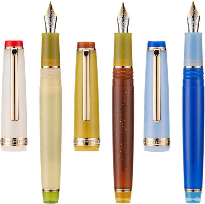 JINHAO 82 Fountain Pen Transparent Mixed Classic Color Acrylic Medium Point Gold Trim with Converter