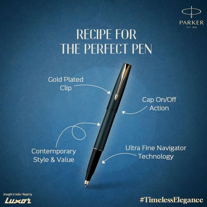 PARKER MATTE BLACK BALL PEN & ROLLER PEN SET - GT - BLUE INK -WITH PARKER GIFT BOX & CARD HOLDER