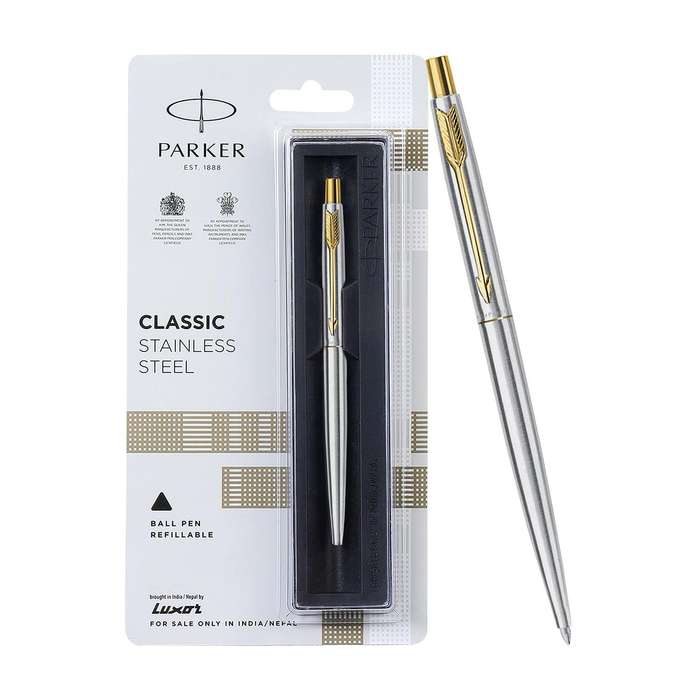 PARKER CLASSIC  SILVER AND MATTE BLACK BALL PEN -  Blue Ink -