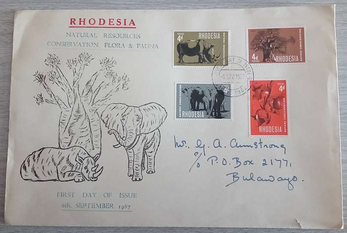 1967 Addressed Rhodesia First Day Cover-SACC 175-178-Nature Conservation-Fauna and Fauna.