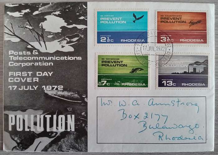1972 Addressed Rhodesia First Day Cover. Prevent Pollution.