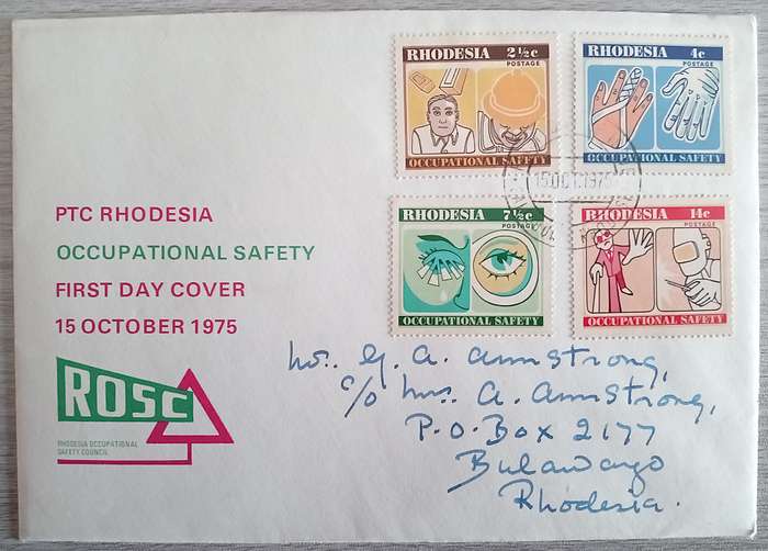 1975 Addressed Rhodesia First Day Cover. Occupational Safety.
