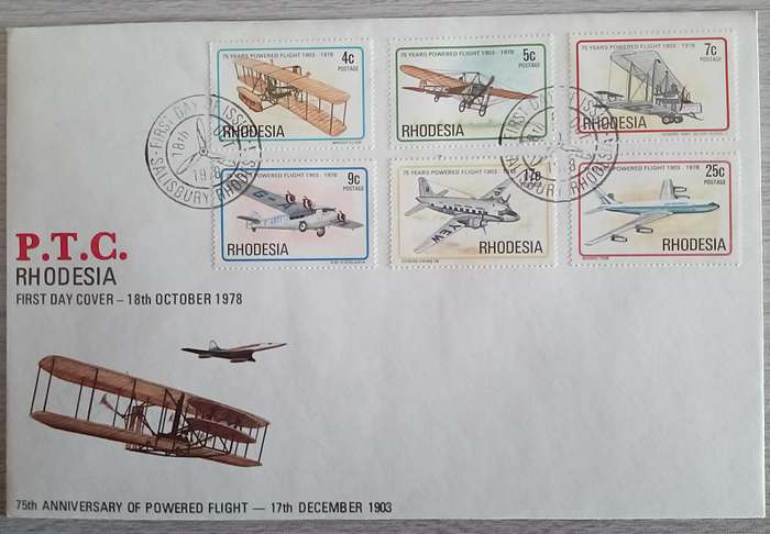 1978 Rhodesia First Day Cover. 75th Anniversary of Powered Flight.