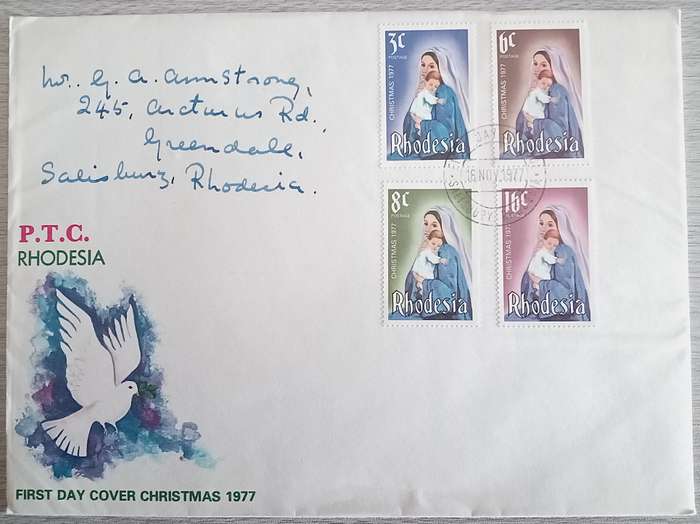 1977 Addressed Rhodesia First Day Cover. Christmas.