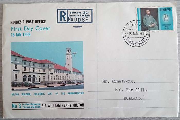 1969 Addressed Rhodesia First Day Cover. Famous Rhodesians. Sir William Henry Milton.