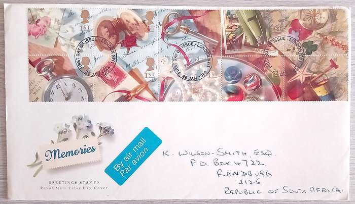 England 1992 Addressed FDC Memories Greetings Stamps.