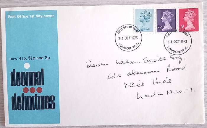 England 1973 Addressed FDC Decimal Definitives.
