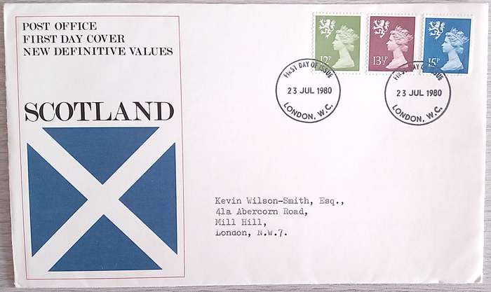 England 1980 Addressed FDC New Definitive Values SCOTLAND.