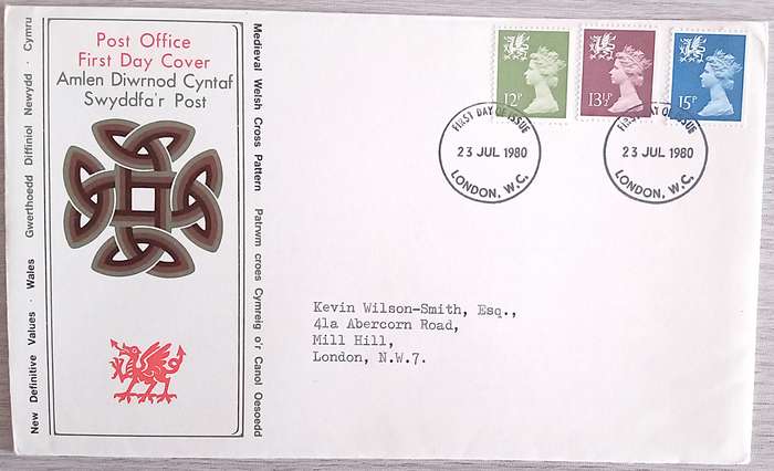 England 1980 Addressed FDC New Definitive Values WALES.