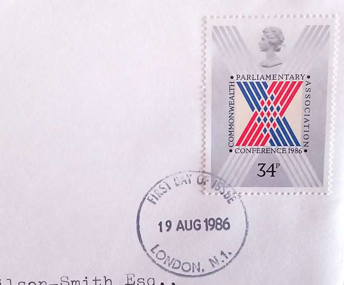 England 1986 Addressed First Day Cover Commonwealth Parliamentary Association Conference 1986.