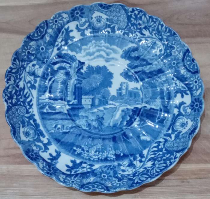 Spode Italian Saucer. Blue and White  Ruffled Edge