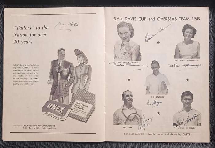 1949 Official Souvenir Australian Mixed Lawn Tennis Team South African Tour. with signatures