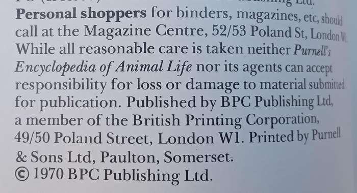 1970 Purnell's Encyclopedia Of Animal Life No 91 (Vol6 No11)