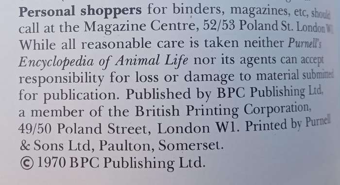 1970 Purnell's Encyclopedia Of Animal Life No92 (Vol 6 No 12)