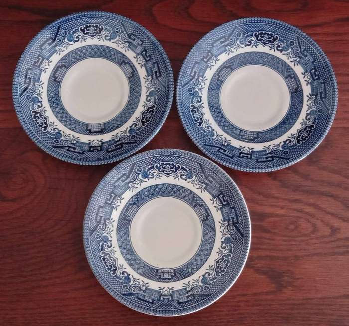 Churchill Saucers, Blue and White in old willow pattern