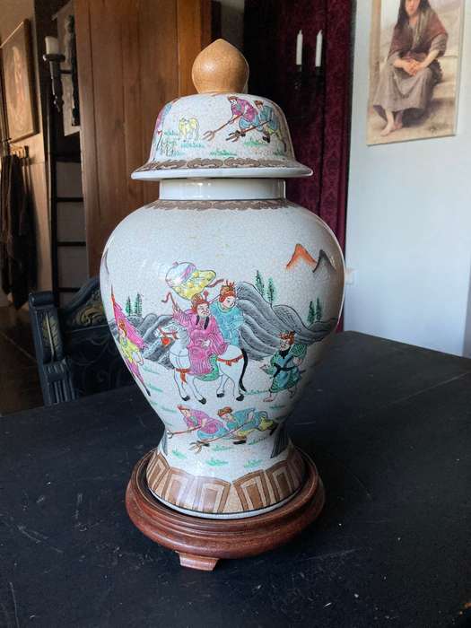 VERY LARGE ORIENTAL  CRACKLE GLAZE GINGER JAR WITH STAND